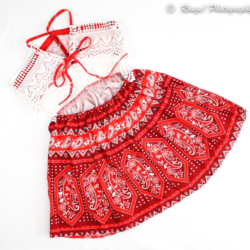 Boho Crochet Backless Red Printed Mini Cami Dress - Picture 7 of 8